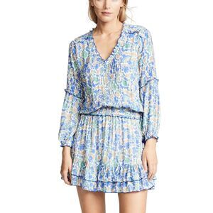 Poupette St Barth Ilona Long Sleeve Mini Dress Blue Yvonne Size Medium